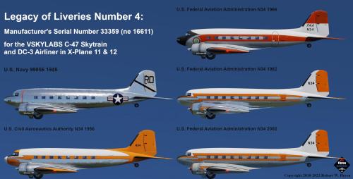More information about "Legacy of Liveries #4: MSN 33359 for VSKYLABS C-47 Skytrain and DC-3 Airliner"